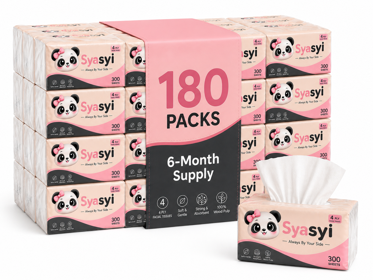 Syasyi 4-Ply Facial Tissue, 180 packs for the 6-month supply