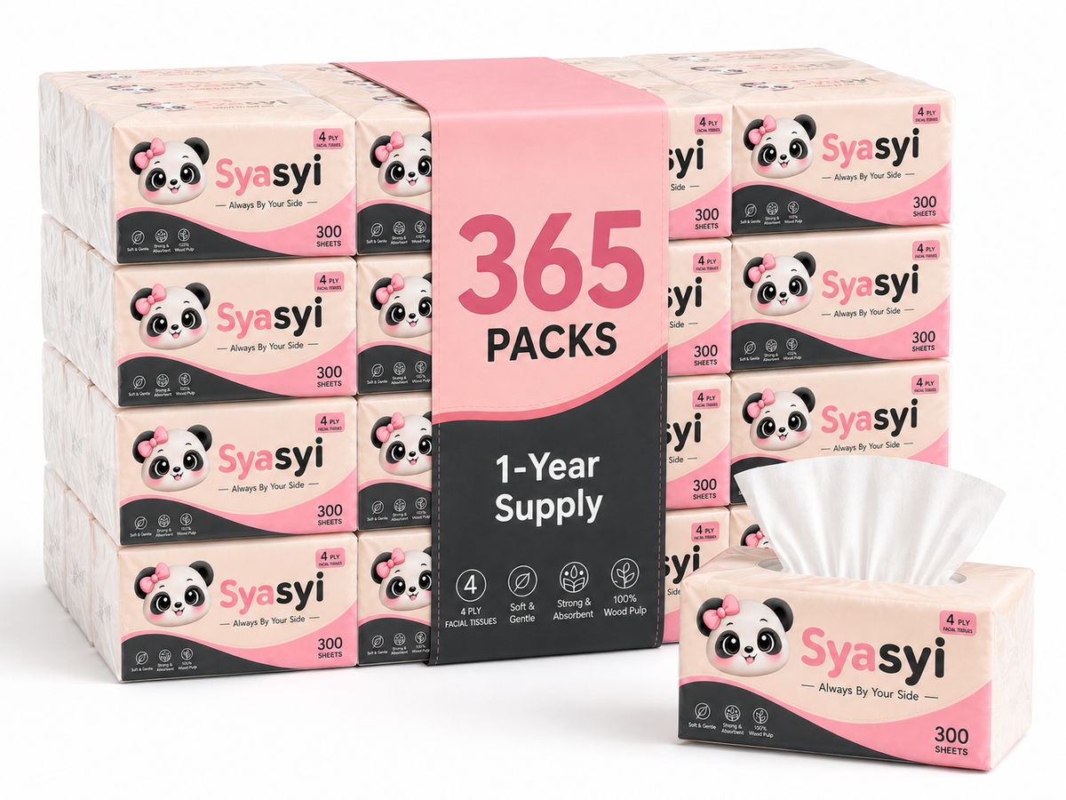Syasyi 4-Ply Facial Tissue, 365 packs for the 1-year supply